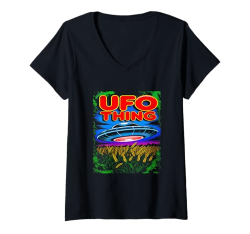 Damen UFO-Ding Alien ET lustig T-Shirt mit V-Ausschnitt Damen UFO-Ding Alien ET lustig T-Shirt mit V-Ausschnitt von BlackThreadCa