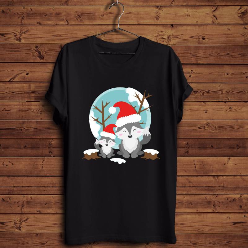 Cute Weihnachten Fox Shirt, Winter-Fuchs Schönes Hemd, Passende Füchse Santa Rote Mützen Tragen Fuchs in Nikolausmütze, Lustige T Snowy von BlackWhiteBoujee