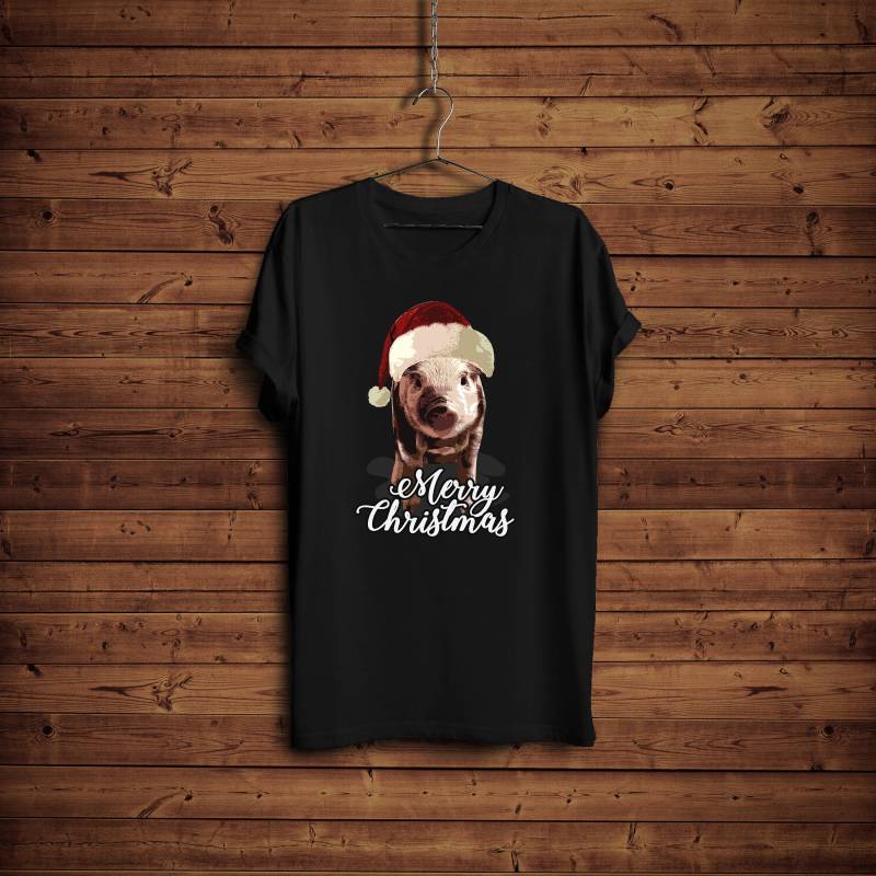 Schwein Weihnachten Shirt/Funny Liebhaber Mit Weihnachtsmütze Xmas T-Shirt T Frohe Süße von BlackWhiteBoujee