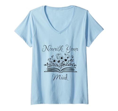 Damen Nourish Your Mind: Achtsamkeit & Wellness Inspiration Geschenk T-Shirt mit V-Ausschnitt von Blackberry Tee Co.