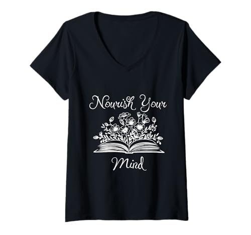 Damen Nourish Your Mind: Achtsamkeit & Wellness Inspiration Geschenk T-Shirt mit V-Ausschnitt von Blackberry Tee Co.
