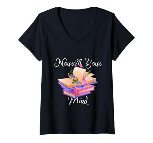 Damen Nourish Your Mind: Achtsamkeit & Wellness Inspiration Geschenk T-Shirt mit V-Ausschnitt von Blackberry Tee Co.