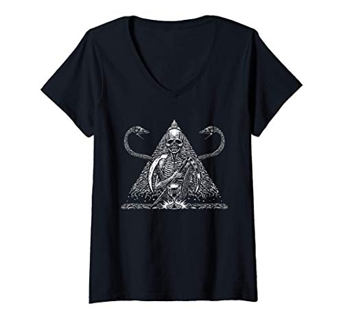 Damen Totenkopf und Schlangen - Blackcraft Kleidung Geschenk T-Shirt mit V-Ausschnitt von Blackcraft Tarot Corner