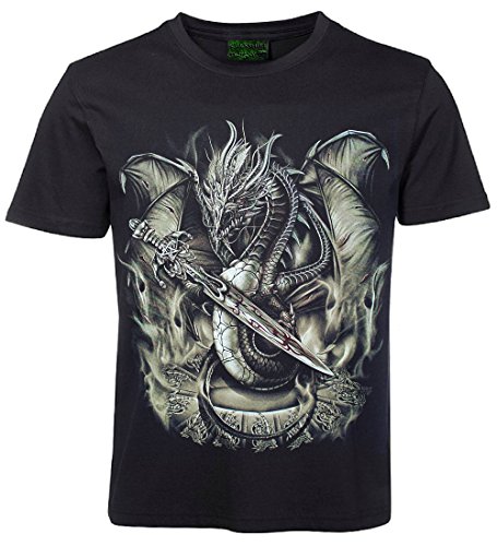 Herren Damen T-Shirt Drache mit Dolch Biker Shirt Schwarz Größe XL von Blackshirt Company