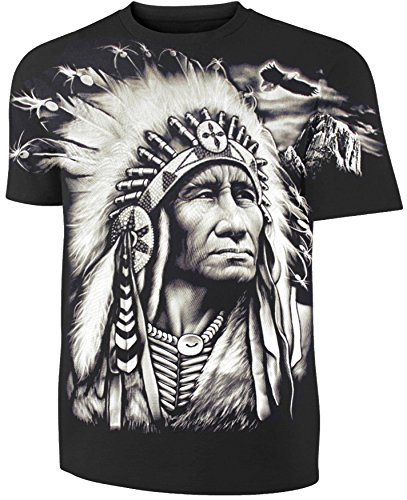 Herren Damen T-Shirt Indianer Häuptling Allprint Biker Shirt Schwarz Größe XXXL von Blackshirt Company