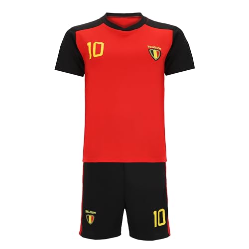 Blackshirt Company Belgien Kinder Sport Trikot Set - Fußball WM EM Fan Zweiteiler Belgium - Rot Schwarz Größe 104 von Blackshirt Company