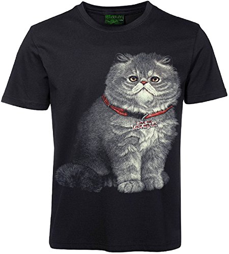 Damen Herren T-Shirt Katze Scottish Fold Katzen Shirt Schwarz Größe S von Blackshirt Company