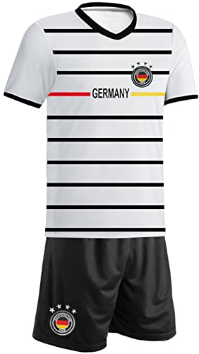 Blackshirt Company Deutschland Kinder Trikot Set Fußball Fan Zweiteiler Weiss Schwarz Größe 104 von Blackshirt Company