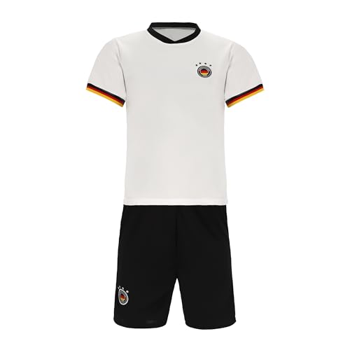 Blackshirt Company Deutschland Kinder Trikot Set Fußball WM EM Fan Zweiteiler Weiss Schwarz (140) von Blackshirt Company