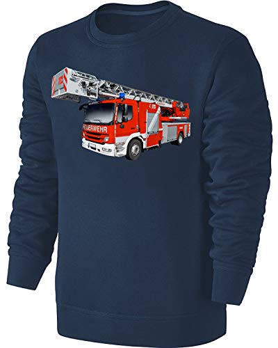 Blackshirt Company Feuerwehrauto Kinder Sweatshirt Feuerwehr Pullover Blau Größe 116 von Blackshirt Company