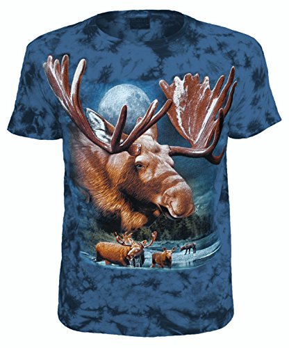 Herren Damen T-Shirt Elch Schaufeln Geweih Elche Batik Shirt Blau Größe XXL von Blackshirt Company