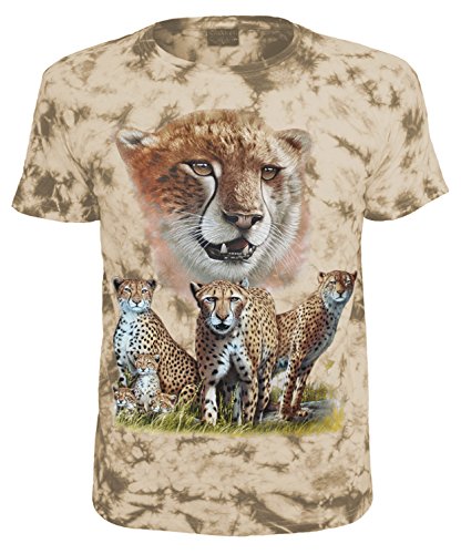 Herren Damen T-Shirt Gepard Batik Geparden Shirt Beige Größe XXL von Blackshirt Company