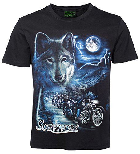 Blackshirt Company Herren Damen T-Shirt Motorrad Wolf Survivors Biker Shirt Schwarz Größe L von Blackshirt Company