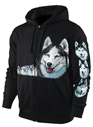 Blackshirt Company Hoodie Sweatshirt Kapuzenjacke Herren Damen Malamut Alaskan Schlittenhund Jacke Sweatjacke Schwarz Größe S von Blackshirt Company