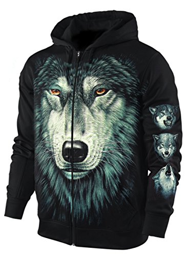 Blackshirt Company Hoodie Sweatshirt Kapuzenjacke Herren Damen Wolf Wolfskopf Jacke Sweatjacke Schwarz Größe XXL von Blackshirt Company