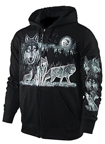 Blackshirt Company Hoodie Sweatshirt Kapuzenjacke Herren Damen Wolf Wolfsrudel Jacke Sweatjacke Schwarz Größe XL von Blackshirt Company