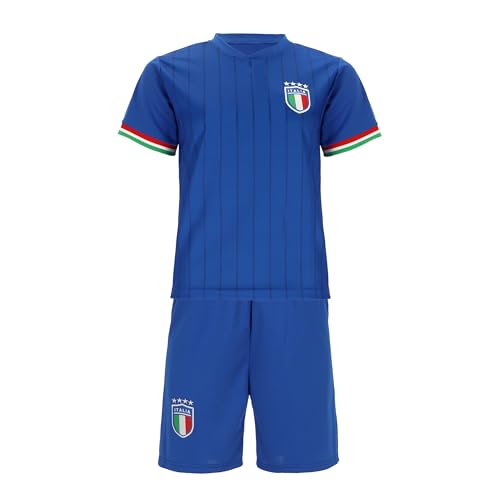 Blackshirt Company Italien Kinder Sport Trikot Set - Fußball WM EM Fan Zweiteiler Italia - Blau Größe 104 von Blackshirt Company