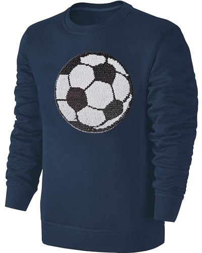 Kinder Fußball Wendepailletten Sweatshirt - EM WM Fussball Streichel Pullover Pulli Hoodie - Navy Blue Blau Dunkelblau Größe 128 von Blackshirt Company