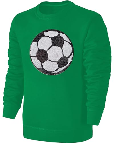 Blackshirt Company Kinder Fußball Wendepailletten Sweatshirt - EM WM Fussball Streichel Pullover Pulli Hoodie - Grün Größe 104 von Blackshirt Company