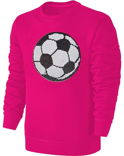 Blackshirt Company Kinder Fußball Wendepailletten Sweatshirt - EM WM Mädchen Fussball Streichel Pullover Pulli Hoodie - Pink Größe 128 von Blackshirt Company