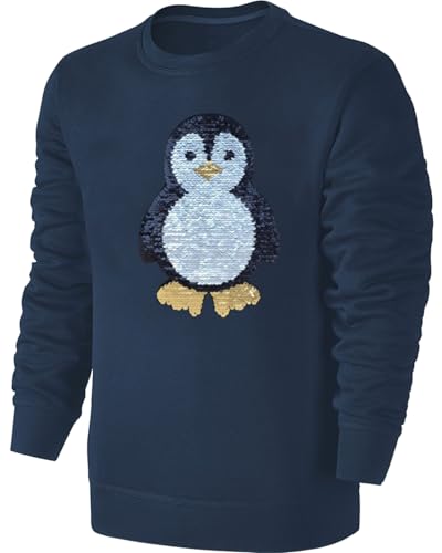 Blackshirt Company Kinder Pinguin Wendepailletten Sweatshirt - Streichel Pullover Pulli Hoodie - Blau Größe 152 von Blackshirt Company