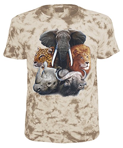 Blackshirt Company Kinder T-Shirt Big Five Elefant Nashorn Büffel Löwe Leopard Batik Shirt Größe 140 von Blackshirt Company