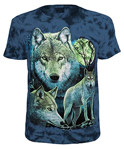 Blackshirt Company Kinder T-Shirt Wolf Batik Wölfe Shirt Blau Batik Shirt Größe 140 von Blackshirt Company