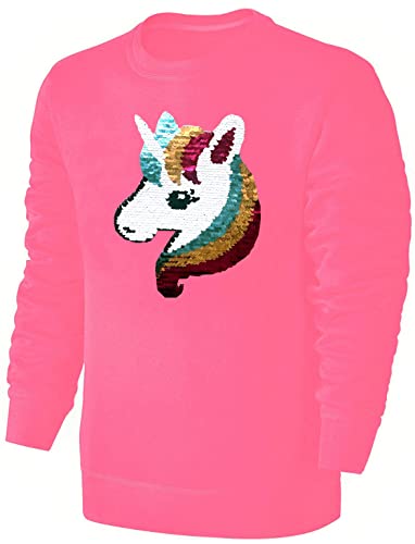 Blackshirt Company Kinder Wende Pailletten Sweatshirt Einhorn Mädchen Streichel Pullover Pink Größe 116 von Blackshirt Company