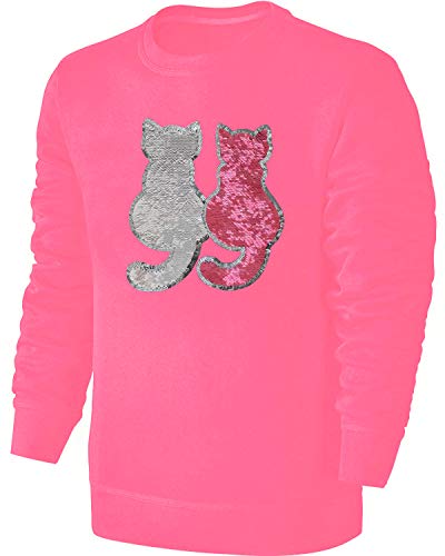 Blackshirt Company Kinder Wende Pailletten Sweatshirt Katzen Mädchen Streichel Pullover Pink Größe 140 von Blackshirt Company