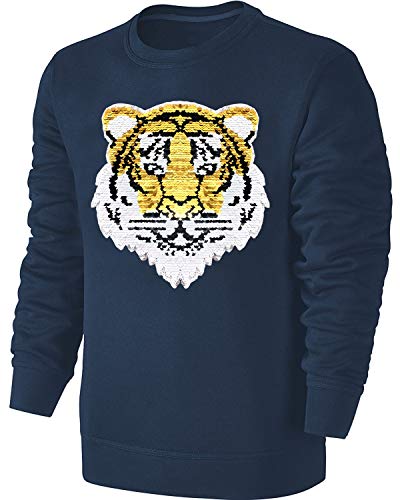Blackshirt Company Kinder Wende Pailletten Sweatshirt Tiger Streichel Pullover Blau Größe 164 von Blackshirt Company