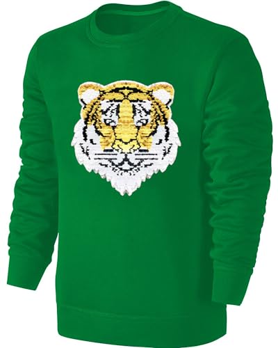 Blackshirt Company Kinder Wendepailletten Sweatshirt Tiger Streichel Pullover Pulli Hoodie Grün Größe 104 von Blackshirt Company