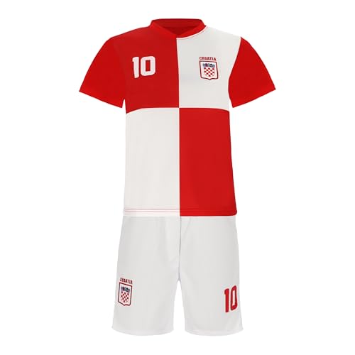 Blackshirt Company Kroatien Kinder Trikot Set Fußball WM EM Fan Trikot Zweiteiler Rot Weiss Sporttrikot Größe 104 von Blackshirt Company