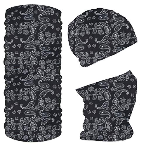 Blackshirt Company Multifunktionstuch Fahrrad Motorrad Halstuch Outdoor Tuch Nahtloser Schlauchschal Paisley Muster Schwarz Farbe Model 1 von Blackshirt Company