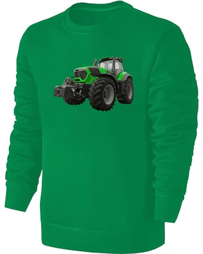 Blackshirt Company Traktor Kinder Sweatshirt - Grüner Schlepper mit grauen Felgen - Trecker Pullover Pulli Hoodie - Grün Größe 152 von Blackshirt Company