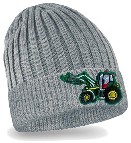 Blackshirt Company Kinder Mütze Traktor Strickmütze Beanie Trecker Kappe Farbe Grau von Blackshirt Company