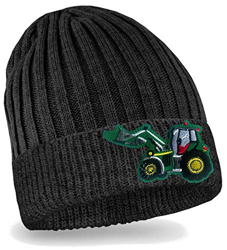 Blackshirt Company Kinder Mütze Traktor Strickmütze Beanie Trecker Kappe Farbe Schwarz von Blackshirt Company