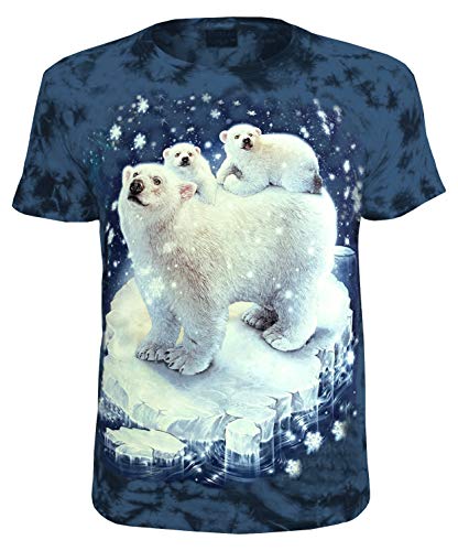 Damen Herren T-Shirt Eisbär mit Eisbärkinder Eisscholle Eisbären Batik Shirt Blau Größe XL von Blackshirt Company