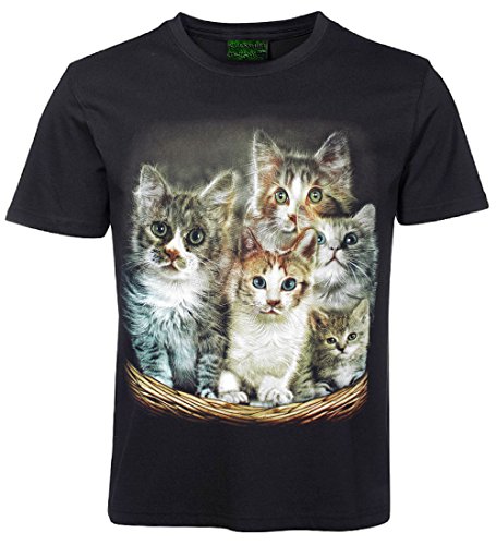 Damen Herren T-Shirt Katze Katzen Kätzchen Rock Chang Shirt Schwarz Größe L von Blackshirt Company