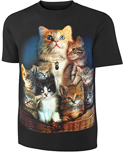 Damen Herren T-Shirt Katzen im Korb Katze Tiger Shirt Schwarz Größe XXL von Blackshirt Company