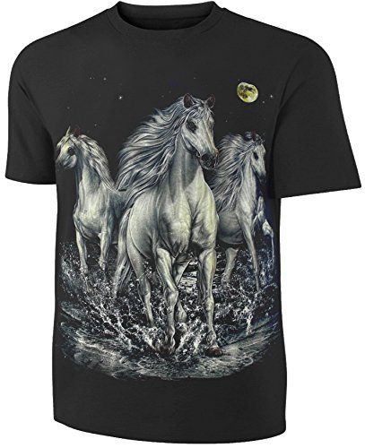 Damen Herren T-Shirt Pferde Schimmel Mustang Hengst Shirt Schwarz Größe L von Blackshirt Company