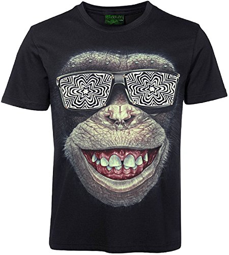 Herren Damen T-Shirt 3D Affengesicht mit Piercing Monkey Face Rock Shirt Schwarz Größe XXL von Blackshirt Company