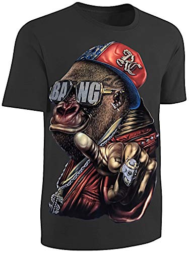 Herren Damen T-Shirt 3D Gorilla Bang mit Piercing Shirt Schwarz Größe XL von Blackshirt Company