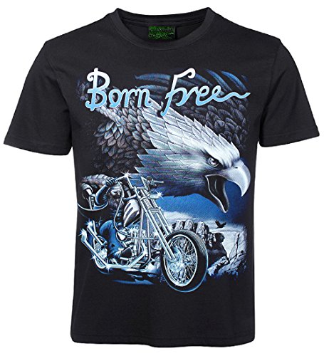 Herren Damen T-Shirt Adler Motorrad Born Free Biker Shirt Schwarz Größe L von Blackshirt Company