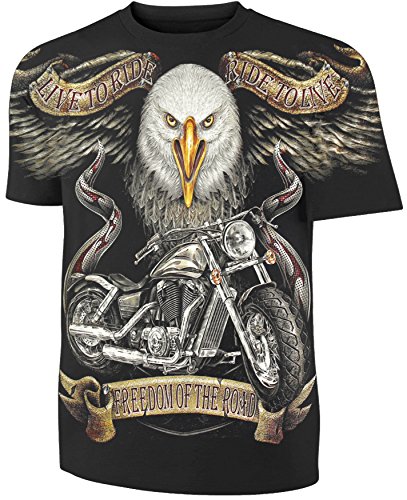 Herren Damen T-Shirt Adler Motorrad Freedom of The Road Biker Shirt Schwarz Größe L von Blackshirt Company