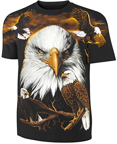 Herren Damen T-Shirt Adler Weißkopfseeadler Allprint Shirt Schwarz Größe XL von Blackshirt Company
