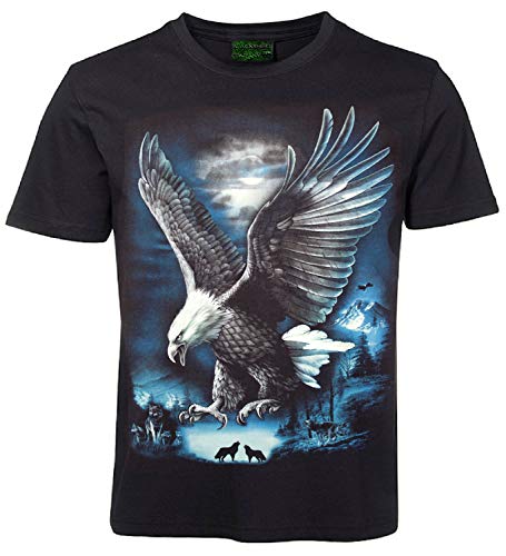 Herren Damen T-Shirt Adler Weißkopfseeadler im Wolfswald Shirt Schwarz Größe L von Blackshirt Company