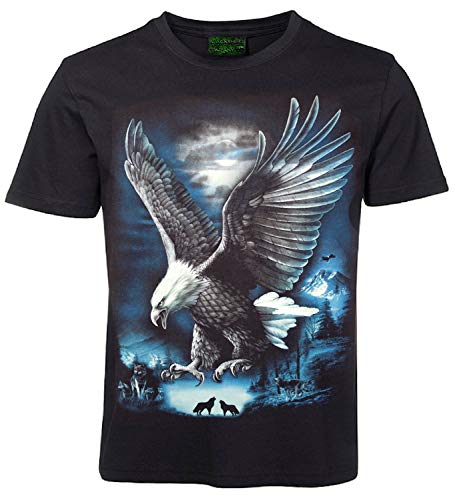 Herren Damen T-Shirt Adler Weißkopfseeadler im Wolfswald Shirt Schwarz Größe XXL von Blackshirt Company