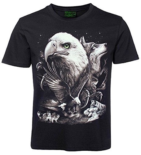 Herren Damen T-Shirt Adler Wolf Seeadler Wölfe Shirt Schwarz Größe XXXL von Blackshirt Company