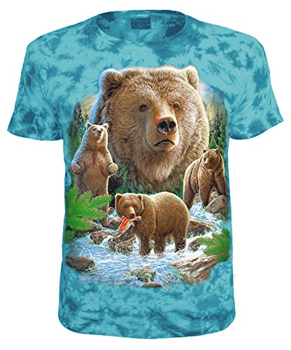 Herren Damen T-Shirt Bären am Fluss Braunbär Bärenfamilie Shirt Blau Größe XL von Blackshirt Company