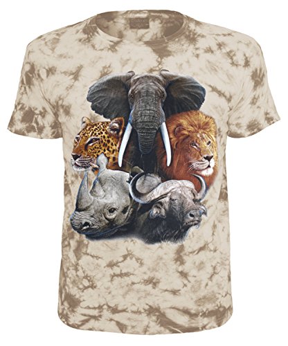 Herren Damen T-Shirt Big Five Löwe Leopard Büffel Elefant und Nashorn Shirt Beige Größe L von Blackshirt Company